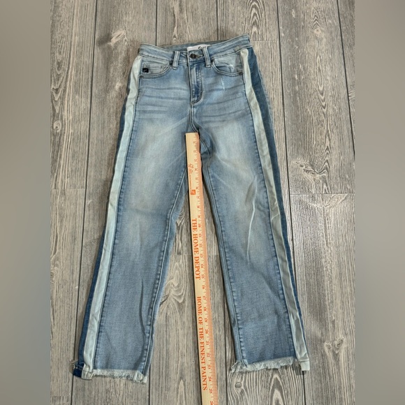 KanCan High Rise Side Stripe Raw Fringe Hem Straight Leg Jean 5/26 - Picture 5 of 11
